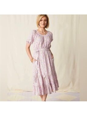 Matilda Jane Lavender Floral Puff-Sleeve Tiered Midi Dress, Estimated size small